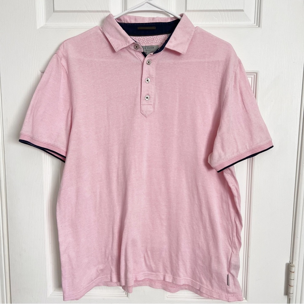 Ted Baker | Men Pink Short Sleeve Cotton 1/4 Button Collared Polo Size 4